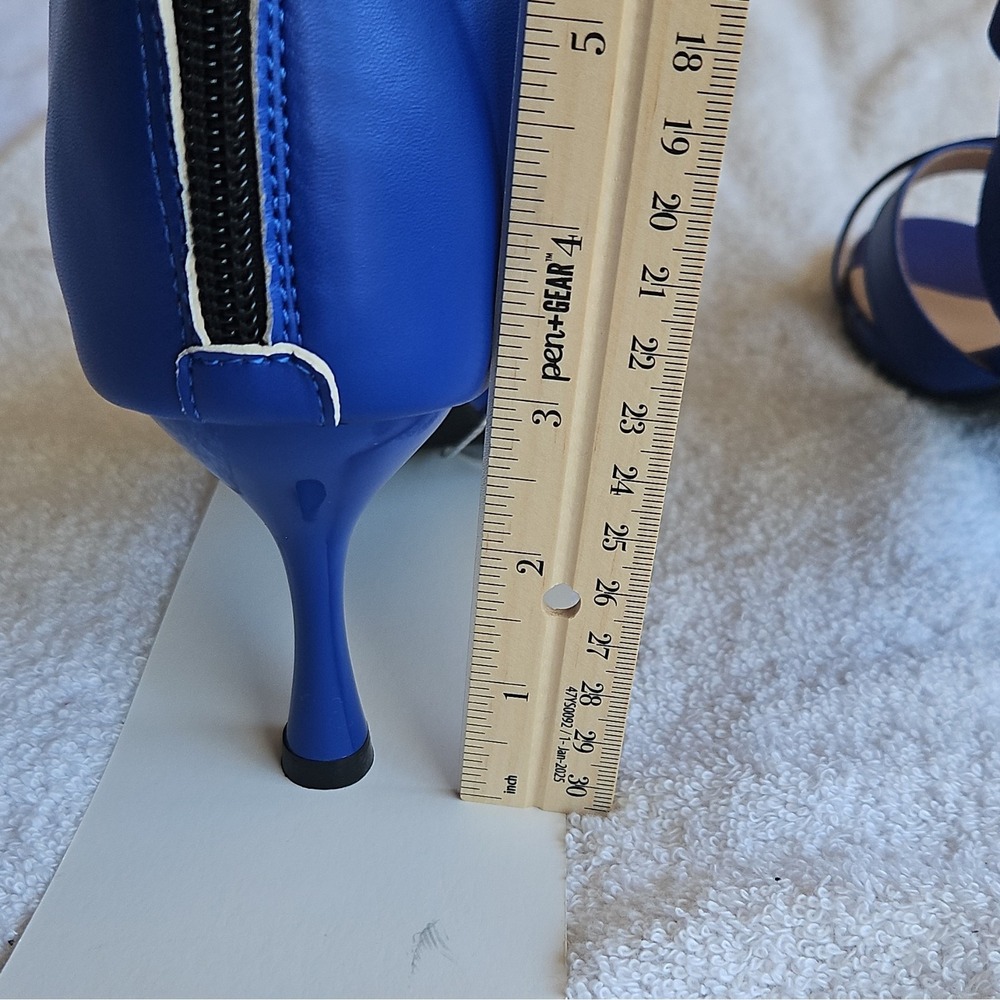J. Adams Blue PU Strappy Stiletto Heel Open Toe Zip Closure Women's Size 10 - Picture 5 of 9